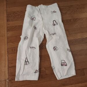 vintage y2k cropped linen capri trousers with embroidered handbag size 4P